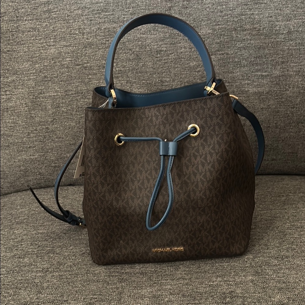 Michael Kors Brown and Blue Bucket Bag